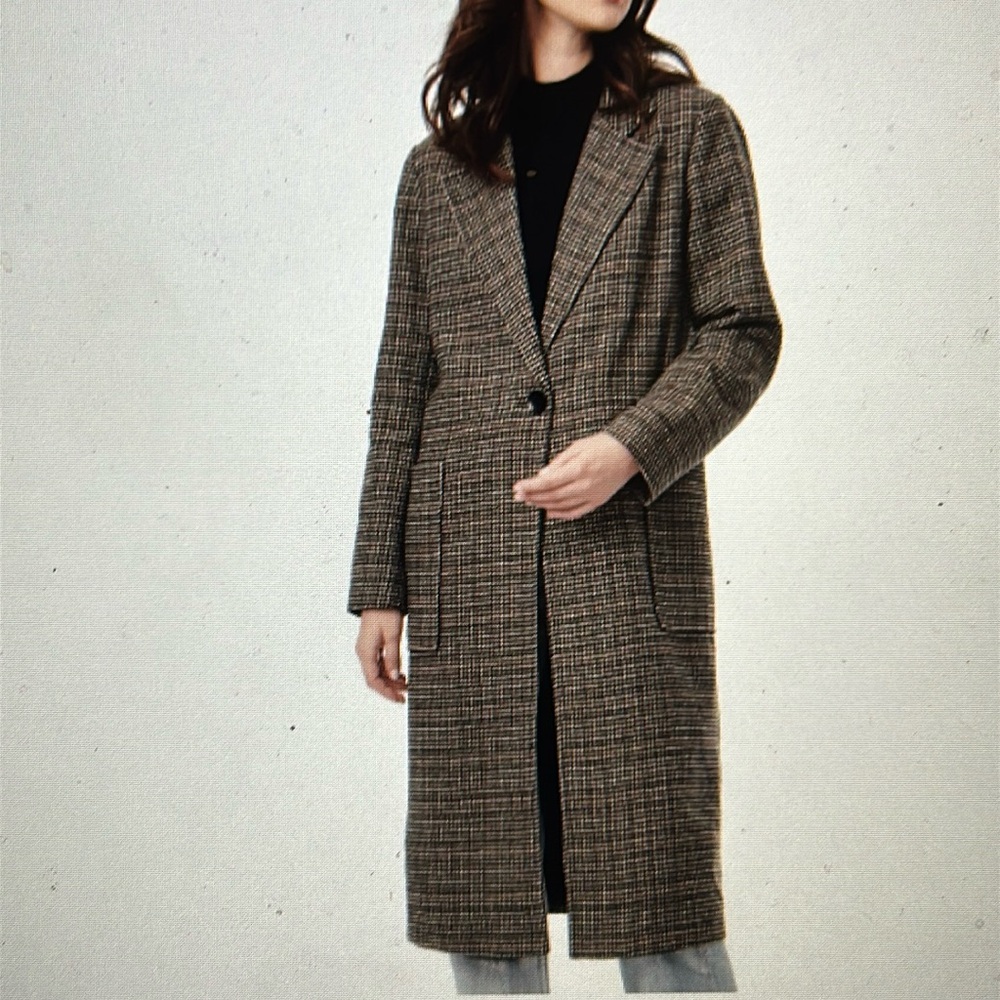 Bernardo houndstooth wool blend notch collar coat